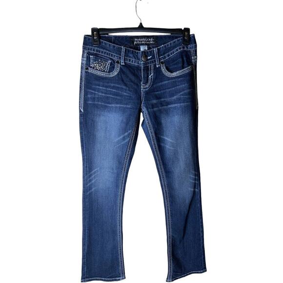 Maurices Premium Jeans Womens Size 7/8 Reg Rhinestones Thick Stitches Denim - Picture 1 of 11